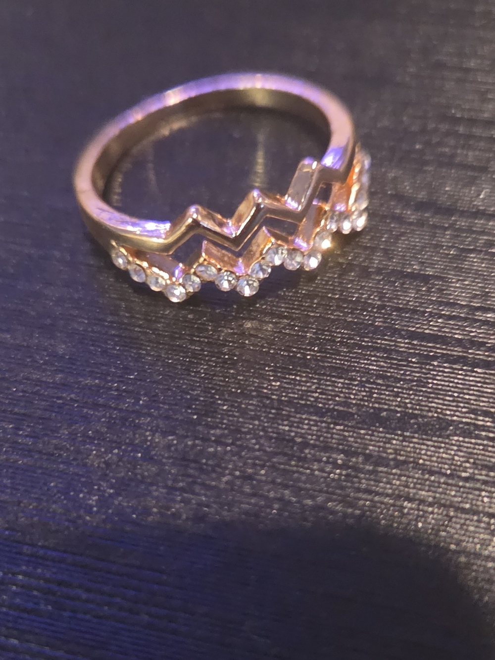 Rose Gold Chevron Crown Ring with Clear Crystals - Women's Jewelry